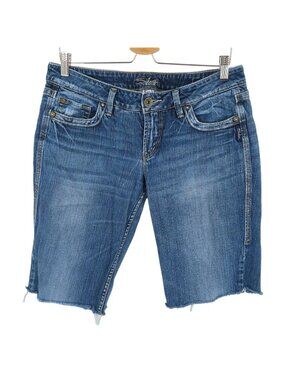 Silver Jeans Womens 5 Eden Cut Off Bermuda Denim Shorts Distressed Blue Pockets